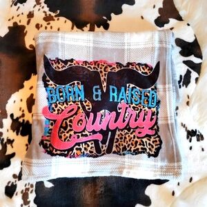 Born Raised Country Western Gray Plaid Throw Blanket